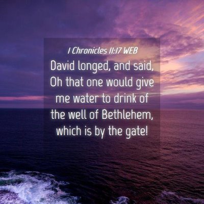 Picture 04 - 1 Chronicles 11:17 WEB - David longed, and said, Oh that one would give me - Bible Verse Picture