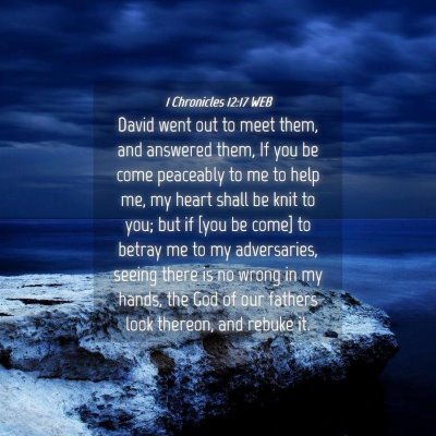 Picture 04 - 1 Chronicles 12:17 WEB - David went out to meet them, and answered them, - Bible Verse Picture