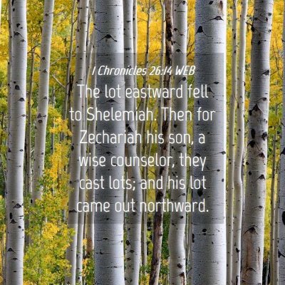 Picture 04 - 1 Chronicles 26:14 WEB - The lot eastward fell to Shelemiah. Then for - Bible Verse Picture