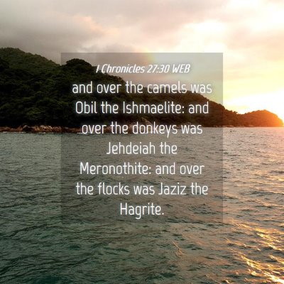 Picture 04 - 1 Chronicles 27:30 WEB - and over the camels was Obil the Ishmaelite: and - Bible Verse Picture