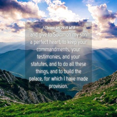 Picture 04 - 1 Chronicles 29:19 WEB - and give to Solomon my son a perfect heart, to - Bible Verse Picture