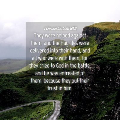 Picture 04 - 1 Chronicles 5:20 WEB - They were helped against them, and the Hagrites - Bible Verse Picture