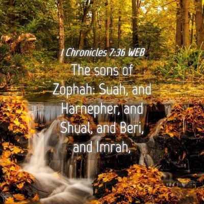 Picture 04 - 1 Chronicles 7:36 WEB - The sons of Zophah: Suah, and Harnepher, and - Bible Verse Picture