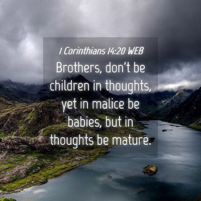 Picture 04 - 1 Corinthians 14:20 WEB - Brothers, don't be children in thoughts, yet in - Bible Verse Picture