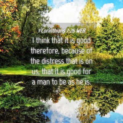 Picture 04 - 1 Corinthians 7:26 WEB - I think that it is good therefore, because of the - Bible Verse Picture