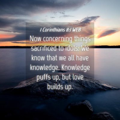 Picture 04 - 1 Corinthians 8:1 WEB - Now concerning things sacrificed to idols: We - Bible Verse Picture