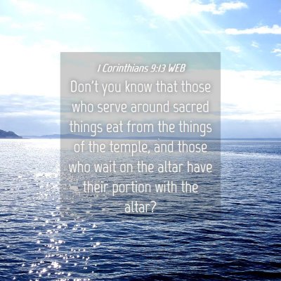 Picture 04 - 1 Corinthians 9:13 WEB - Don't you know that those who serve around sacred - Bible Verse Picture
