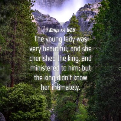 Picture 04 - 1 Kings 1:4 WEB - The young lady was very beautiful; and she - Bible Verse Picture