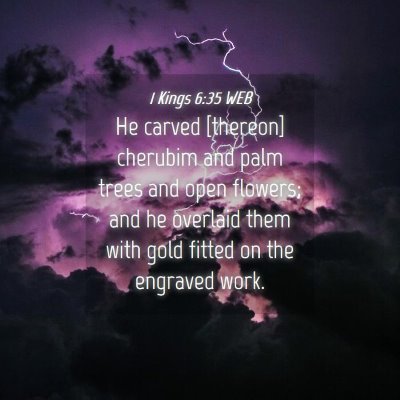 Picture 04 - 1 Kings 6:35 WEB - He carved [thereon] cherubim and palm trees and - Bible Verse Picture