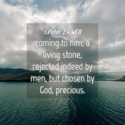 Picture 04 - 1 Peter 2:4 WEB - coming to him, a living stone, rejected indeed by - Bible Verse Picture