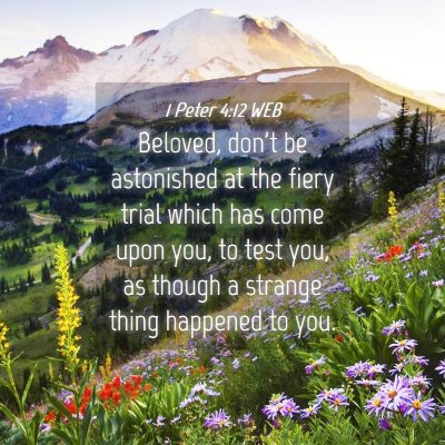 Picture 04 - 1 Peter 4:12 WEB - Beloved, don't be astonished at the fiery trial - Bible Verse Picture