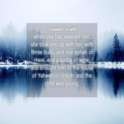 Picture 04 - 1 Samuel 1:24 WEB - When she had weaned him, she took him up with - Bible Verse Picture