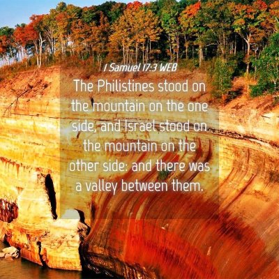 Picture 04 - 1 Samuel 17:3 WEB - The Philistines stood on the mountain on the one - Bible Verse Picture