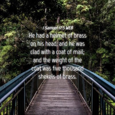 Picture 04 - 1 Samuel 17:5 WEB - He had a helmet of brass on his head, and he was - Bible Verse Picture
