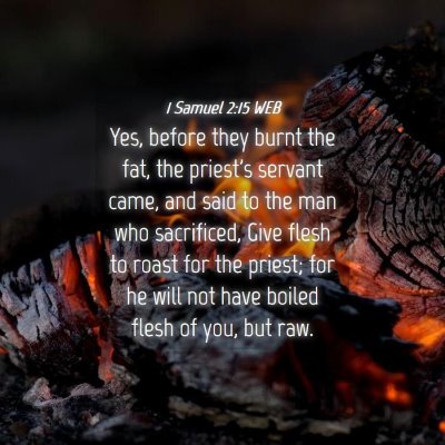 Picture 04 - 1 Samuel 2:15 WEB - Yes, before they burnt the fat, the priest's - Bible Verse Picture
