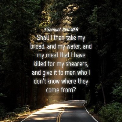 Picture 04 - 1 Samuel 25:11 WEB - Shall I then take my bread, and my water, and my - Bible Verse Picture