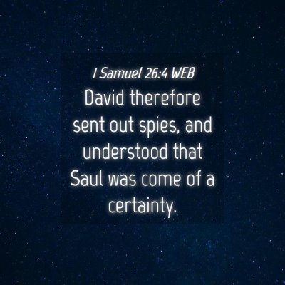 Picture 04 - 1 Samuel 26:4 WEB - David therefore sent out spies, and understood - Bible Verse Picture