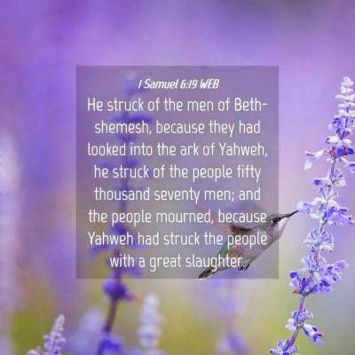 Picture 04 - 1 Samuel 6:19 WEB - He struck of the men of Beth-shemesh, because - Bible Verse Picture