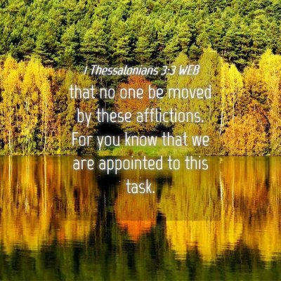 Picture 04 - 1 Thessalonians 3:3 WEB - that no one be moved by these afflictions. For - Bible Verse Picture
