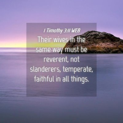 Picture 04 - 1 Timothy 3:11 WEB - Their wives in the same way must be reverent, not - Bible Verse Picture