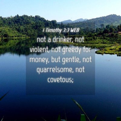 Picture 04 - 1 Timothy 3:3 WEB - not a drinker, not violent, not greedy for money, - Bible Verse Picture