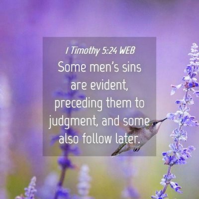 Picture 04 - 1 Timothy 5:24 WEB - Some men's sins are evident, preceding them to - Bible Verse Picture