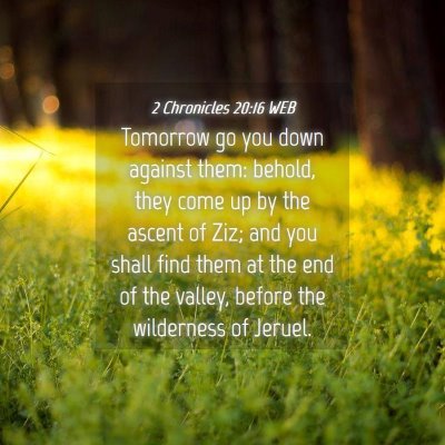 Picture 04 - 2 Chronicles 20:16 WEB - Tomorrow go you down against them: behold, they - Bible Verse Picture