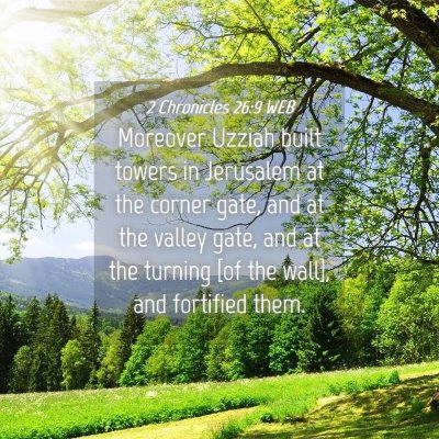 Picture 04 - 2 Chronicles 26:9 WEB - Moreover Uzziah built towers in Jerusalem at the - Bible Verse Picture