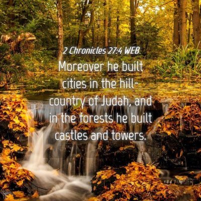 Picture 04 - 2 Chronicles 27:4 WEB - Moreover he built cities in the hill-country of - Bible Verse Picture