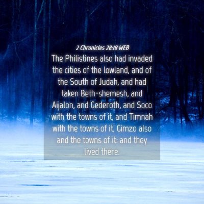 Picture 04 - 2 Chronicles 28:18 WEB - The Philistines also had invaded the cities of - Bible Verse Picture