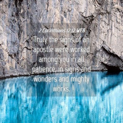 Picture 04 - 2 Corinthians 12:12 WEB - Truly the signs of an apostle were worked among - Bible Verse Picture
