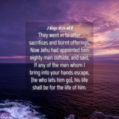 Picture 04 - 2 Kings 10:24 WEB - They went in to offer sacrifices and burnt - Bible Verse Picture