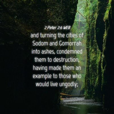 Picture 04 - 2 Peter 2:6 WEB - and turning the cities of Sodom and Gomorrah into - Bible Verse Picture