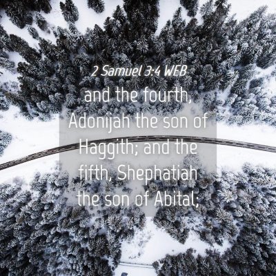 Picture 04 - 2 Samuel 3:4 WEB - and the fourth, Adonijah the son of Haggith; and - Bible Verse Picture