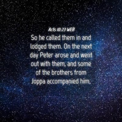 Picture 04 - Acts 10:23 WEB - So he called them in and lodged them. On the next - Bible Verse Picture