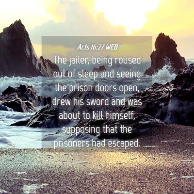 Picture 04 - Acts 16:27 WEB - The jailer, being roused out of sleep and seeing - Bible Verse Picture