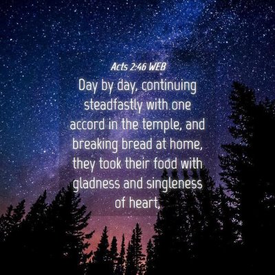 Picture 04 - Acts 2:46 WEB - Day by day, continuing steadfastly with one - Bible Verse Picture
