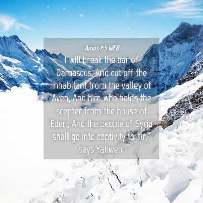Picture 04 - Amos 1:5 WEB - I will break the bar of Damascus, And cut off the - Bible Verse Picture