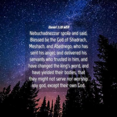 Picture 04 - Daniel 3:28 WEB - Nebuchadnezzar spoke and said, Blessed be the God - Bible Verse Picture