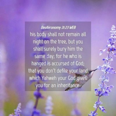 Picture 04 - Deuteronomy 21:23 WEB - his body shall not remain all night on the tree, - Bible Verse Picture