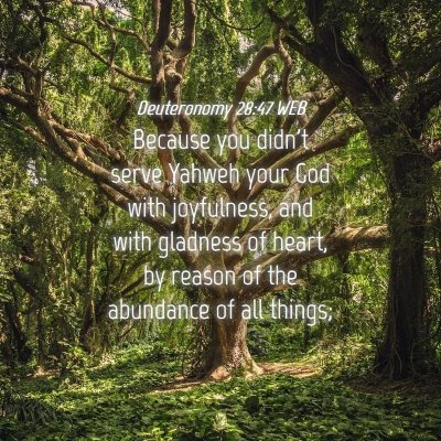 Picture 04 - Deuteronomy 28:47 WEB - Because you didn't serve Yahweh your God with - Bible Verse Picture