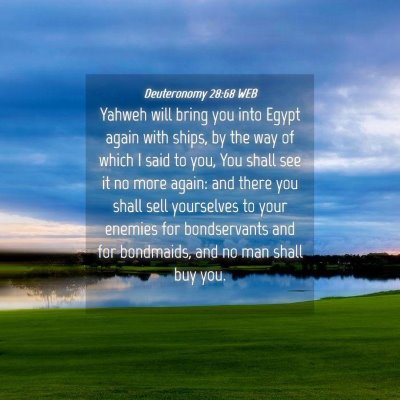 Picture 04 - Deuteronomy 28:68 WEB - Yahweh will bring you into Egypt again with - Bible Verse Picture