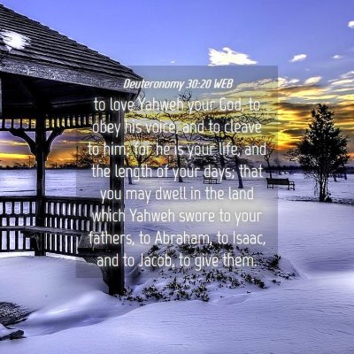 Picture 04 - Deuteronomy 30:20 WEB - to love Yahweh your God, to obey his voice, and - Bible Verse Picture