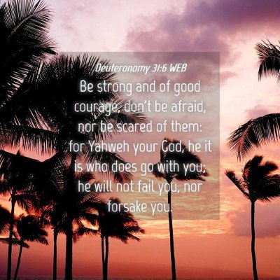 Picture 04 - Deuteronomy 31:6 WEB - Be strong and of good courage, don't be afraid, - Bible Verse Picture