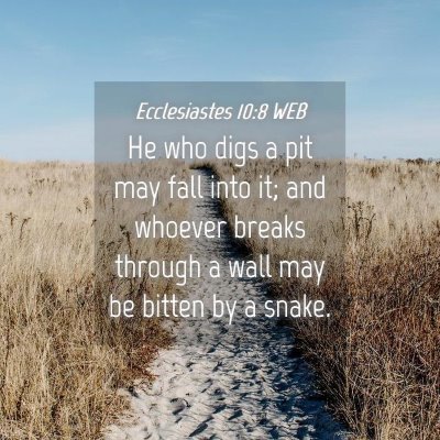 Picture 04 - Ecclesiastes 10:8 WEB - He who digs a pit may fall into it; and whoever - Bible Verse Picture