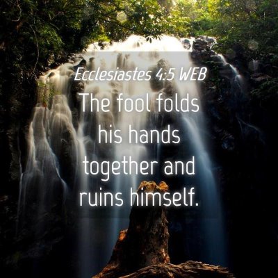 Picture 04 - Ecclesiastes 4:5 WEB - The fool folds his hands together and ruins - Bible Verse Picture