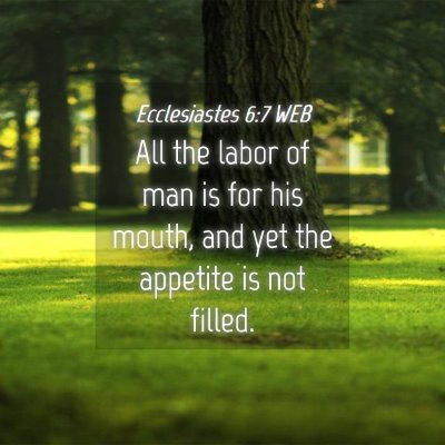 Picture 04 - Ecclesiastes 6:7 WEB - All the labor of man is for his mouth, and yet - Bible Verse Picture