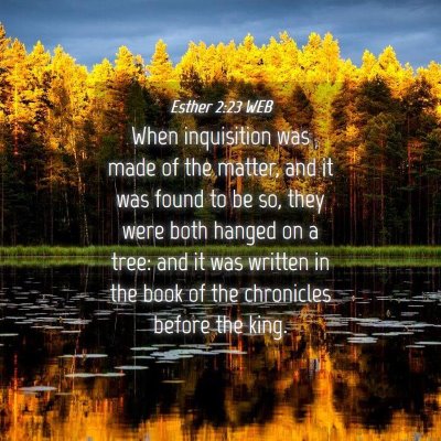 Picture 04 - Esther 2:23 WEB - When inquisition was made of the matter, and it - Bible Verse Picture