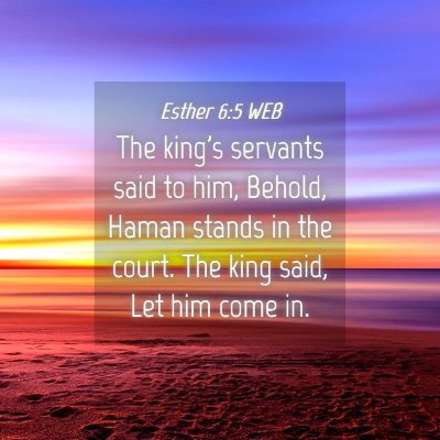 Picture 04 - Esther 6:5 WEB - The king's servants said to him, Behold, Haman - Bible Verse Picture