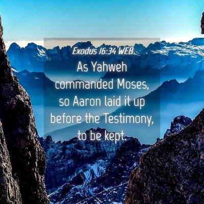 Picture 04 - Exodus 16:34 WEB - As Yahweh commanded Moses, so Aaron laid it up - Bible Verse Picture